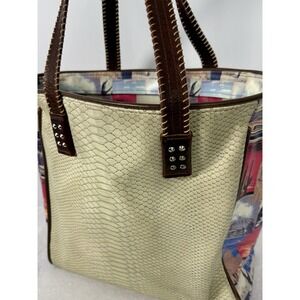 Consuela Tote Bag Western Print Snakeskin Texture Leather Trim Shoulder